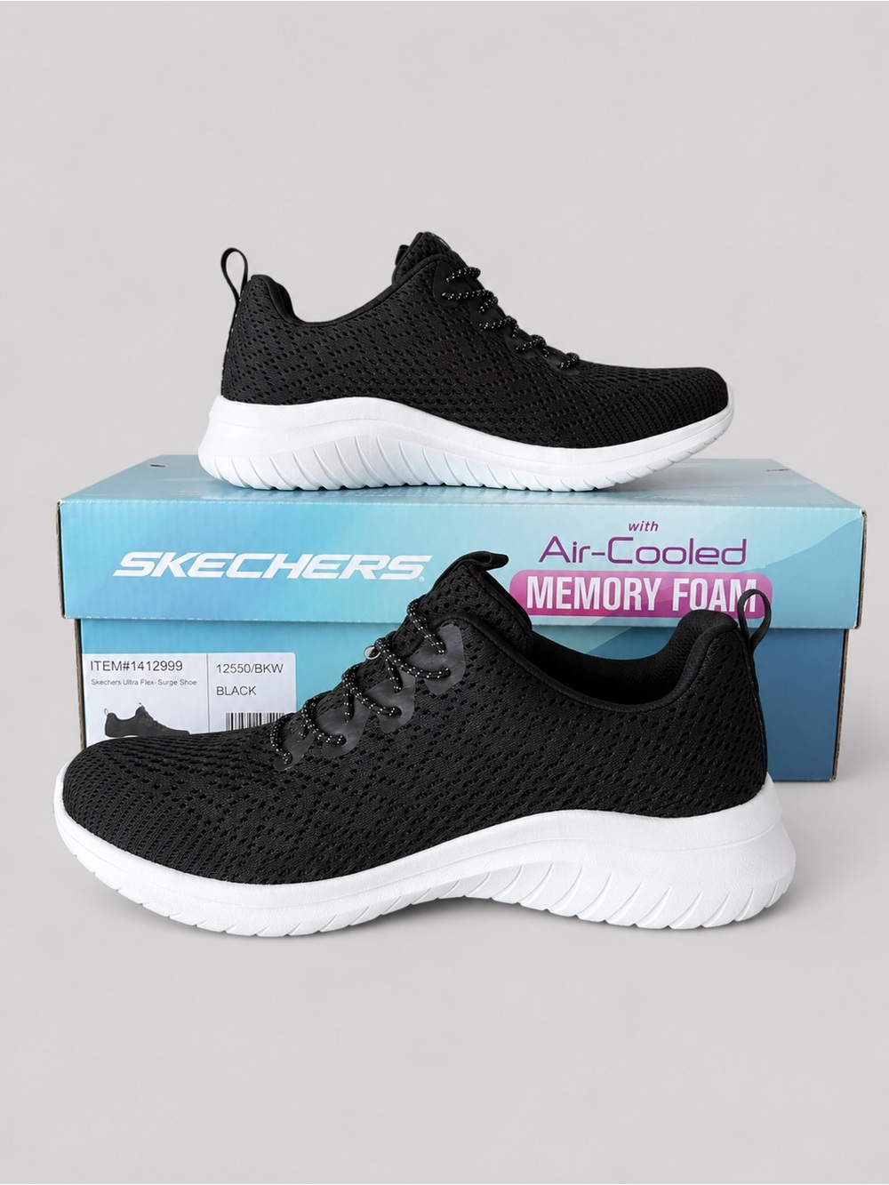 Skechers Ultraflex Bungee 12550 Black Running Shoes Sneakers Memory Foam 6.5 New